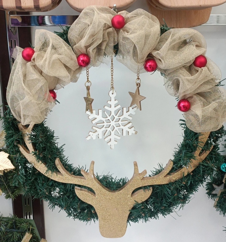 [Wreaths & Door Hangings] Christmas Wreath with Golden Deer