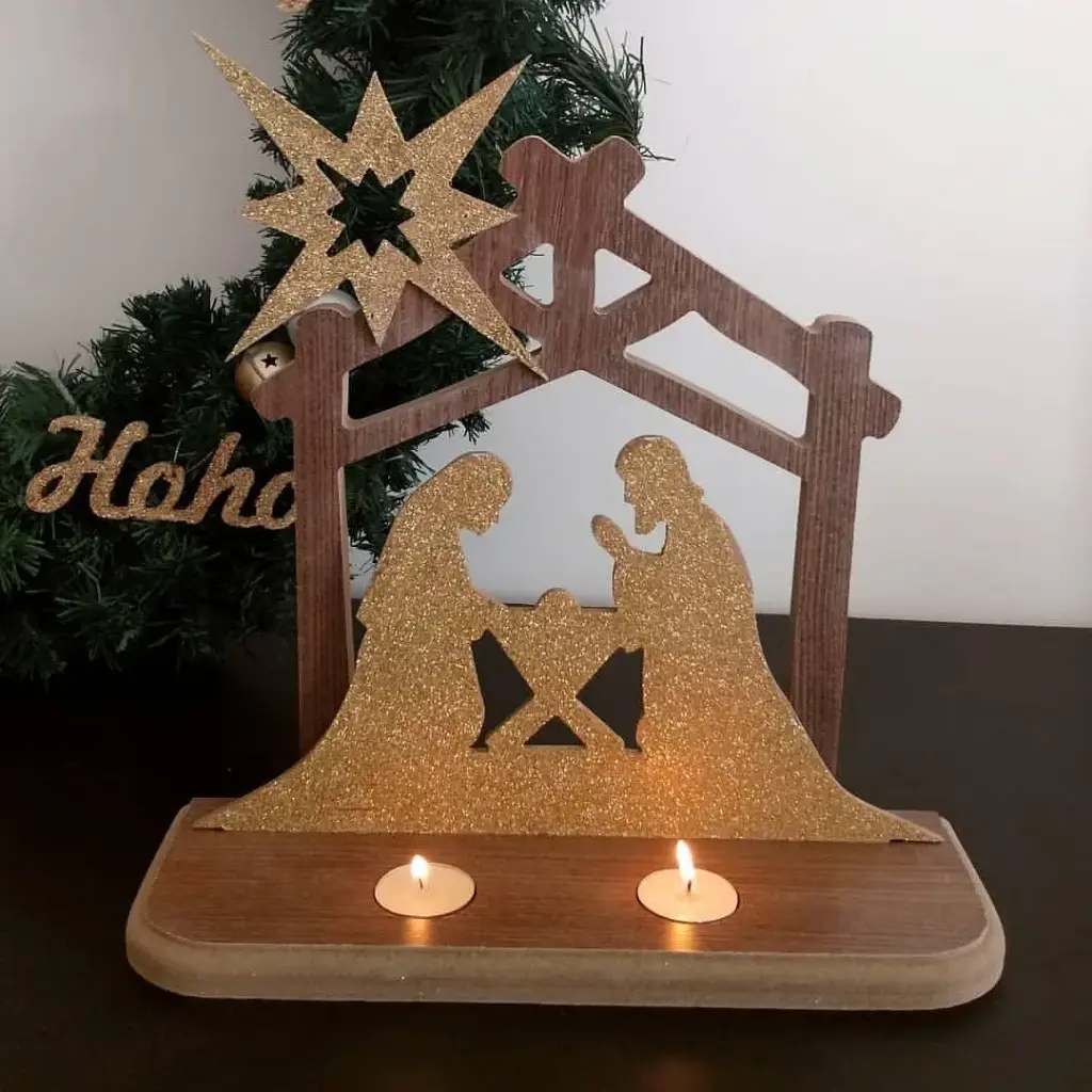 Nativity Gold Candle Holder