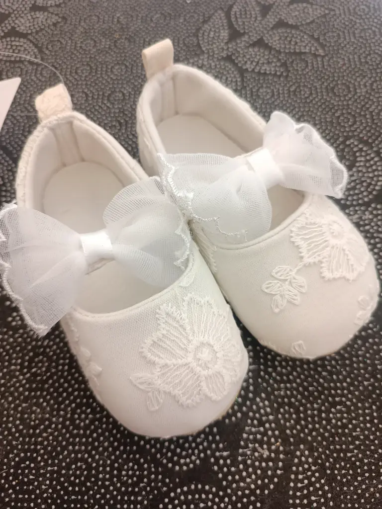 [293] White lace Baptism Flats 