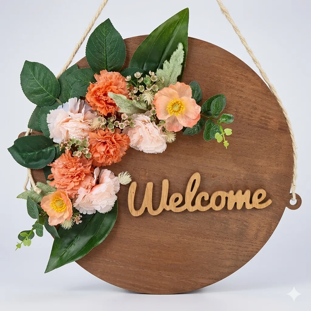 [Hangers] Welcome Wooden Sign with Flowers