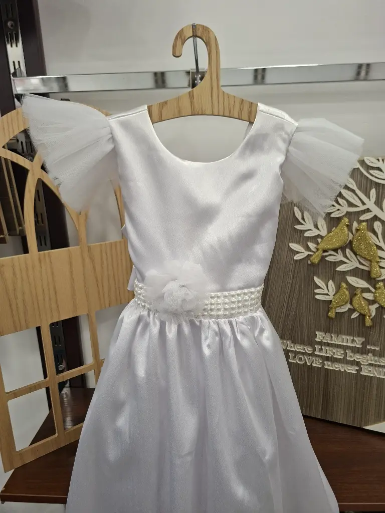 [332] White pearl baptism dress 
