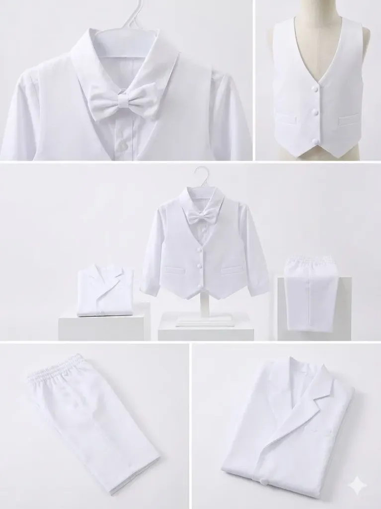 [Apparel] Classic Baby Boy Baptism Suit with Vest & Bow Tie
