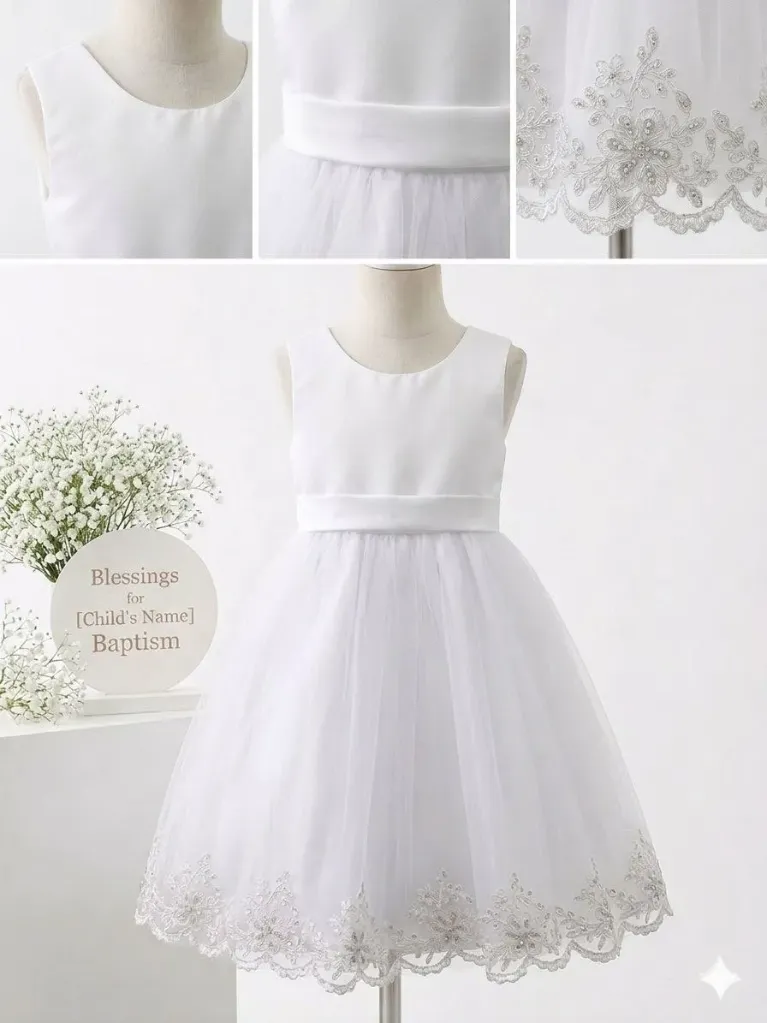 [Apparel] White Communion Dress with Lace Hem