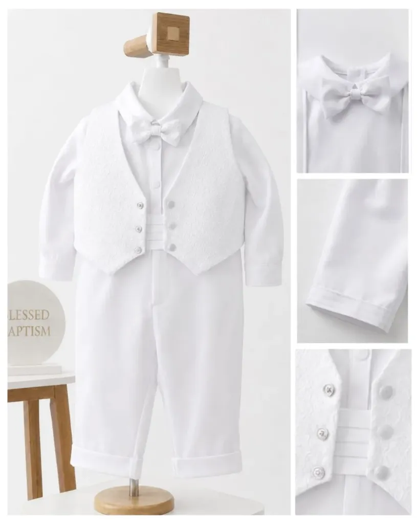 [Apparel] Baby Boy White Tuxedo Baptism Outfit with Bow Tie